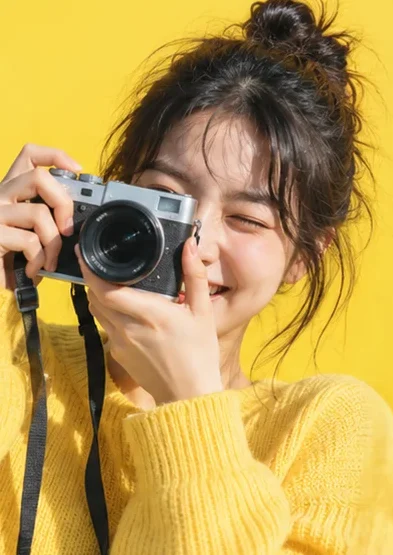 카메라를 들고 웃는 사람